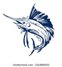"Vector Tracing of marlin Fish in White and Black style. Can be used as Logo, Brands, Mascots, and Tatto."
