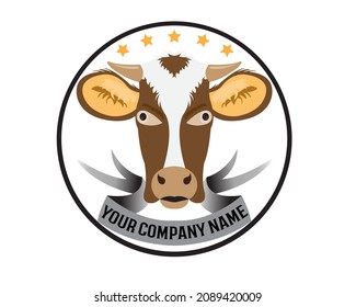 vector tracing plain cow face logo design with brown color