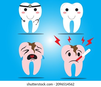 vector tracing teeth with a profession as a doctor, cheerful, crying, and sick expressions, suitable for mascots and backgrounds