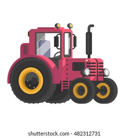 Vector tractor. Agricultural transport. Big wheels. Self-moving car. Farmer equipment. Vector car.