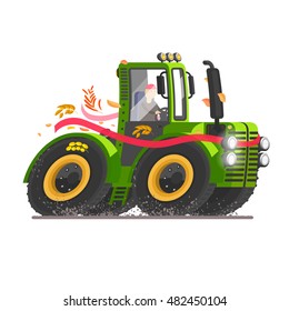 Vector tractor. Agricultural transport. Big wheels. Self-moving car. Farmer equipment. Vector car. Races on the tractor.