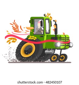 Vector tractor. Agricultural transport. Big wheels. Self-moving car. Farmer equipment. Vector car. Races on the tractor.