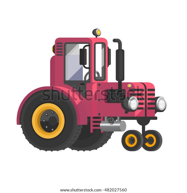 Vector tractor.\
Agricultural transport. Big wheels. Self-moving car. Farmer\
equipment. Vector car.
