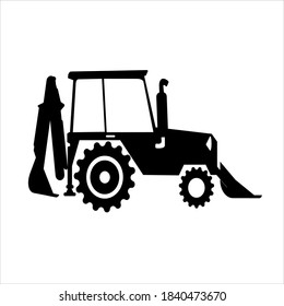 Vector tractor with a bucket of black construction machines. icon for websites, printing on T-shirts, posters and other purposes.