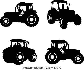 A vector tractor collection in different positions