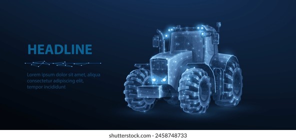 Vector tractor illustration. Agricultural machinery, Farm equipment, Technology in farming, Industrial vehicle, Farmland transport, Agronomy machine, Harvest wheel concept.