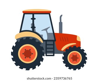 tractor vectorial sobre fondo blanco, ilustración plana aislada del tractor rojo, icono del transporte agrícola, arte vectorial para niños