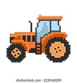 Vector tractor in pixel art design