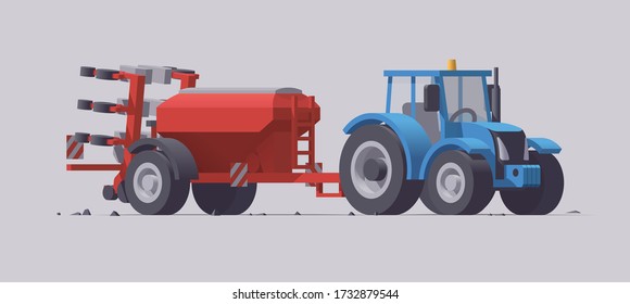 Tractor vectorial y sembrador. Ilustración aislada