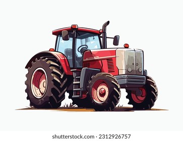 Vector tractor red colored, detailed 2d tractor design icon isolated on white background. Vector red tractor icon design.