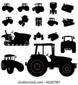vector tractor silhouette set