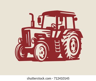 vector Tractor symbol icon on beige background