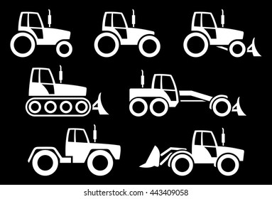 Vector tractors icons set on black background