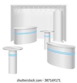 Vector trade booth with blue neon lighted display panels template