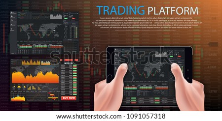 vector Trade dashboard,Market trade. Binary option. Trading platform, account. Press Call and Win transaction. Money Making, business. Market analysis. Investing. Screen of user interface for  tablet