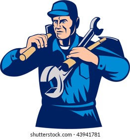 vector of a tradesman handyman worker carrying tools