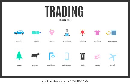 Vector trading infographic template. Color icon set design for your illustration or firm presentation