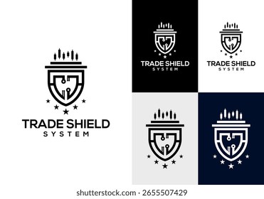 Ícone de logotipo de negociação de vetor com escudo e castiçal de negociação