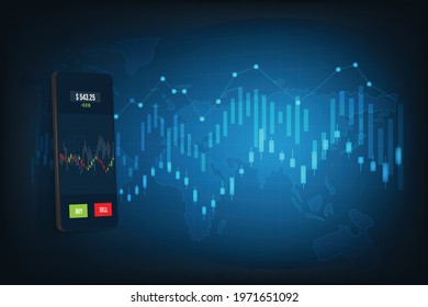 Vector trading mobile interface for stock exchange. Onlone statistics and data anatytics. Finance and trading. 