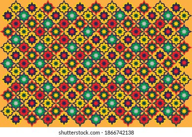 Vektorgrafik des traditionellen ajrak-Designs. Indisches oder pakistanisches Kulturmotiv für Premium-Werbekampagne. Balochi Fabric oder Rajasthani Suit.