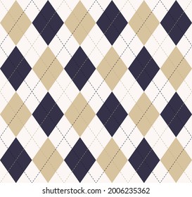 Vector traditional argyle seamless pattern contemporary blue gold color background. Use for fabric, textile, interior decoration elements, wrapping, upholstery.