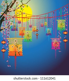 vector traditional background for traditions of Chinese Mid Autumn Festival or Lantern Festival. Vector calendar.