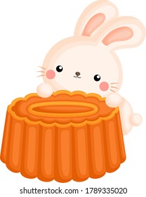 A Vector of Traditional Chinese Mooncake with Cute Bunny on Top of It 