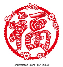 Vector of Traditional Chinese Paper-cut for "Good Fortune"