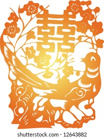 Vector of Traditional Chinese Paper-cut for Happiness, usually pasted on window or wall when couple get married