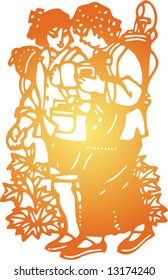 Vector of Traditional Chinese Paper-cut, pasted on windows when spring festival or couples get married, very popular in North-west China