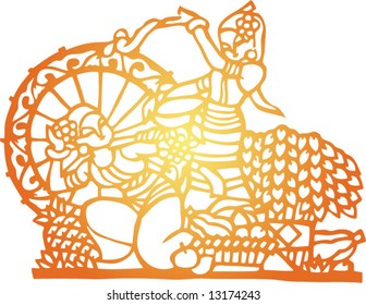 Vector of Traditional Chinese Paper-cut, pasted on windows when spring festival or couples get married, very popular in North-west China