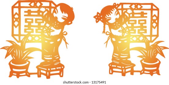 Vector of Traditional Chinese Paper-cut, very popular in North-west China