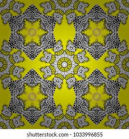Vector traditional classic colors pattern with white doodles on yellow, white and black colors. Seamless oriental ornament in the style of baroque.