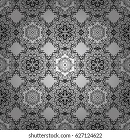 Vector traditional classic dim seamless pattern on gray background. Seamless oriental ornament in the style of baroque.