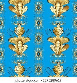 Vector traditional classic golden pattern. Beige, blue and brown on background. Oriental ornament in the style of baroque.