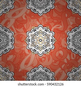 Vector traditional classic golden pattern with white doodles on background. Seamless oriental ornament in the style of baroque.