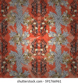Vector traditional classic golden pattern with white doodles on background. Seamless oriental ornament in the style of baroque.