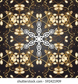 Vector traditional classic golden pattern with white doodles on blue background. Oriental ornament in the style of baroque.