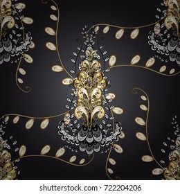 Vector traditional classic golden pattern with white doodles on gray, black and white colors. Ornamental oriental ornament in the style of baroque.
