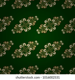 Vector traditional classic golden seamless pattern on green and yellow colors. Seamless oriental ornament in the style of baroque.