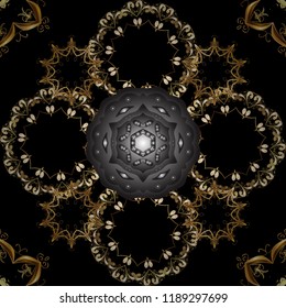 Vector traditional classic golden seamless pattern on black, gray and brown colors. Seamless oriental ornament in the style of baroque.