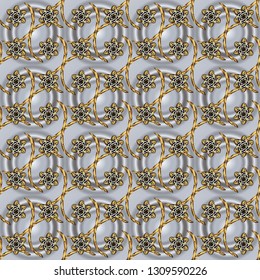 Vector traditional classic golden seamless pattern on brown and gray colors. Seamless oriental ornament in the style of baroque.