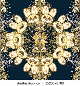 Vector traditional classic golden seamless pattern on white and blue colors. Seamless oriental ornament in the style of baroque.