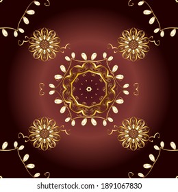 Vector traditional classic golden seamless pattern on brown and black colors. Seamless oriental ornament in the style of baroque.