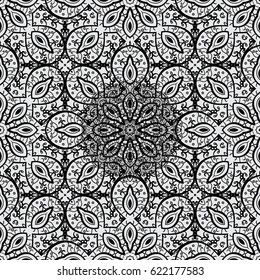 Vector traditional classic gray seamless pattern on gray background. Seamless oriental ornament in the style of baroque.