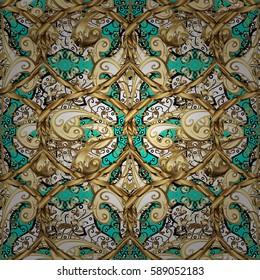 Vector traditional classic white seamless pattern on blue background. Seamless oriental ornament in the style of baroque.