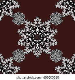 Vector traditional classic white seamless pattern on brown background. Seamless oriental ornament in the style of baroque.