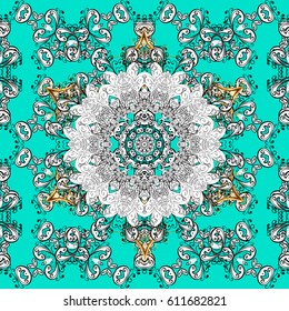 Vector traditional classic white seamless pattern on blue background. Seamless oriental ornament in the style of baroque.