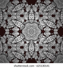 Vector traditional classic white seamless pattern on brown background. Seamless oriental ornament in the style of baroque.