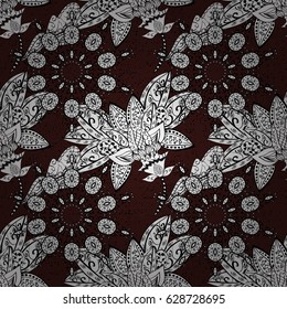 Vector traditional classic white seamless pattern on brown background. Seamless oriental ornament in the style of baroque.